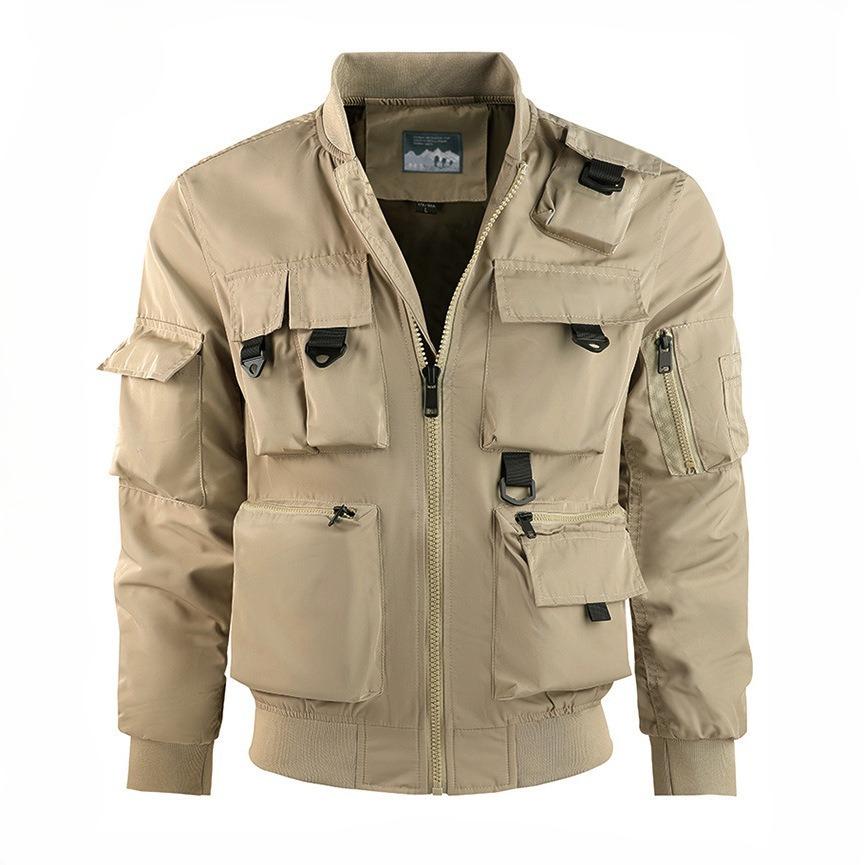 Men's Military Jacket Lightweight Casual Windbreaker Stand Collar Bomber Jackets Coat with Multi Pockets Zip Front Cargo Army Windbreaker for Men