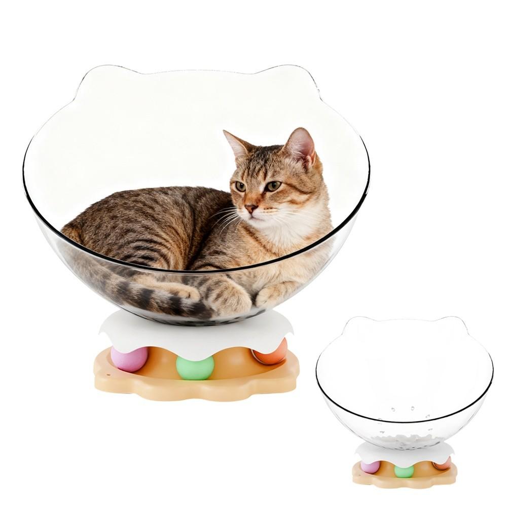 Pet Accessories Transparent Spacecraft Cat's Nest Semi-enclosed 2-in-1 Kitten Sleeping Nest Removable Washable Cat Turntable