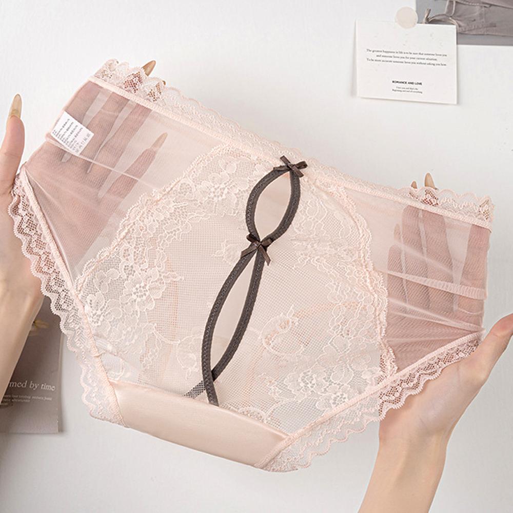 Women's Panties Sexy Thin Underwear Hollow Bow Underwear Soft Breathable Waist Intimates Lace Flower Pattern Super Comfortable