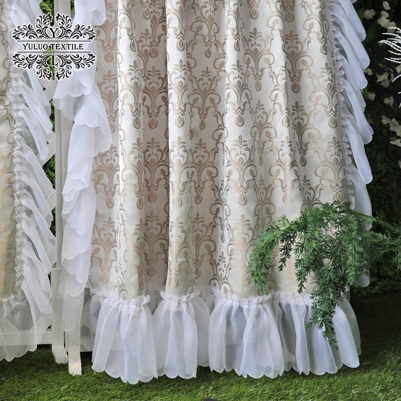 French Rococo Light Luxury Curtain Finished Semi-blackout Vintage Jacquard Princess Lace Hook Punch Bedroom Curtain