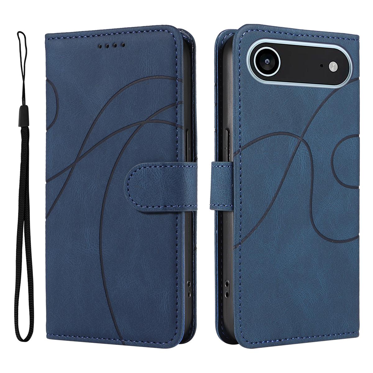 For iPhone Air Wallet Case Leather Phone Cover Stand with Curved Line Design -  Black C