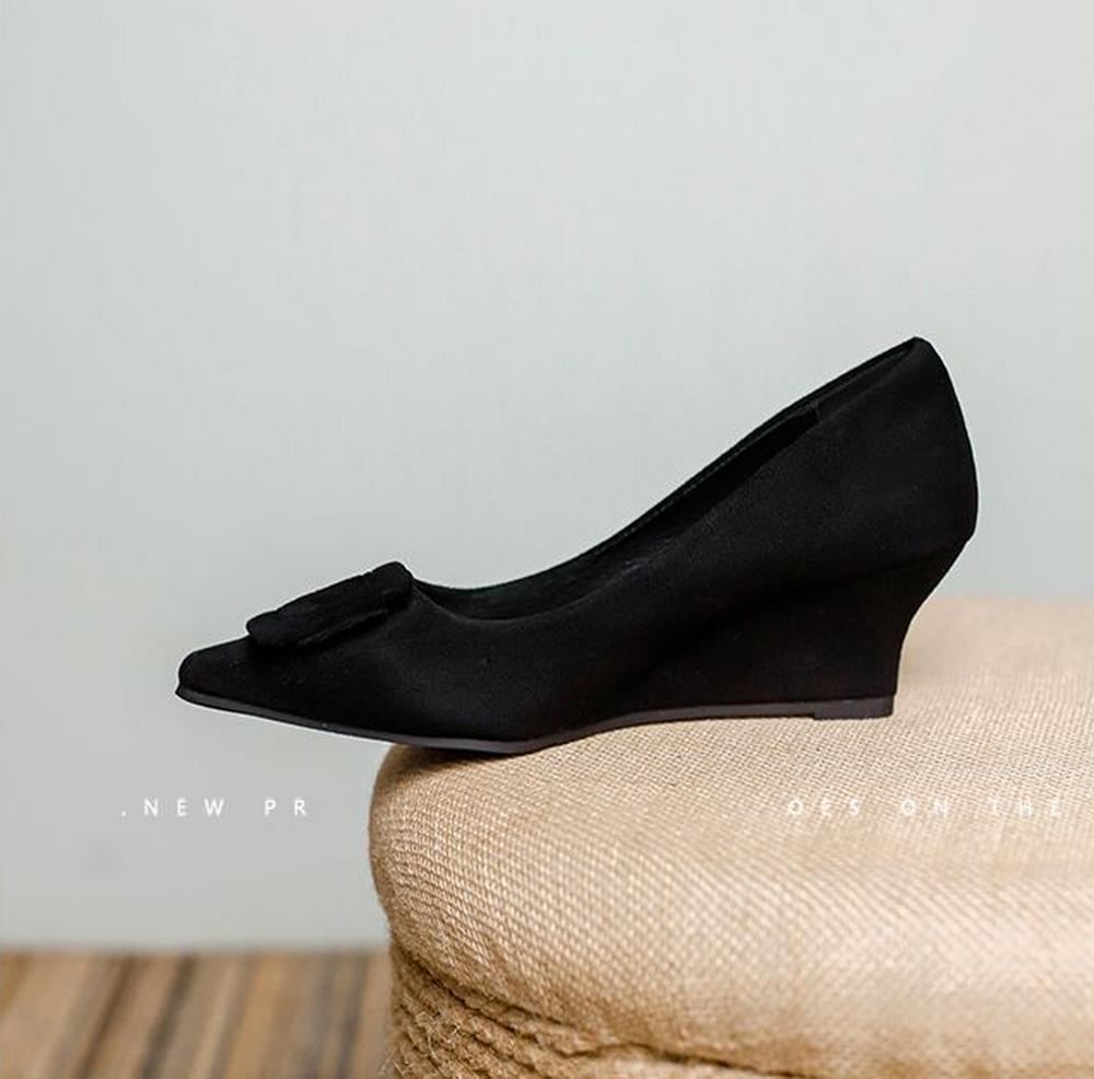 Fashion FHC New Suede Leather Wedges High Heels,Office Lady Working Shoes,Woman Pumps,Slip On,Pointed Toe,Black,Leopard,34-42,Dropship