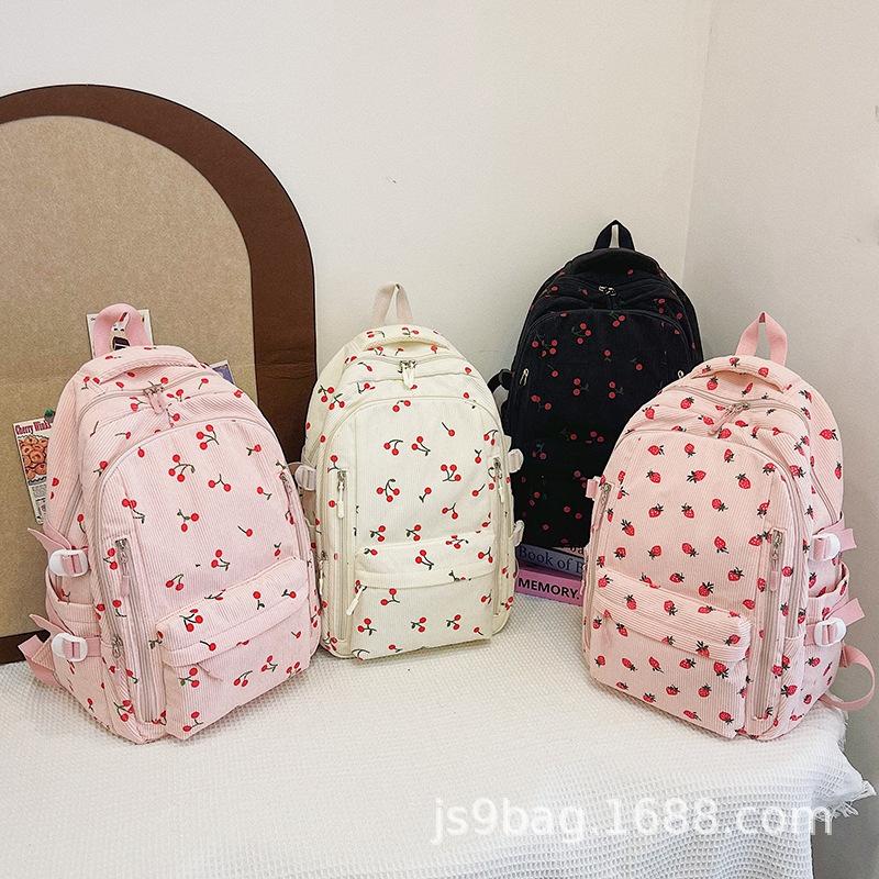 Schultasche Koreanische Version ins Kirschmuster Rucksack Harajuku Nischen-Design Schüler Kleine frische Schultasche Literarischer Rucksack
