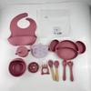 Momcbebe Baby Feeding Set 10-Piece Silicone Suction Bowl Sippy Cup Bib Spoon Fork BPA Free Soft Durable Easy Clean Pink
