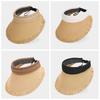 Portable Straw Visor Cap Solid Color Sunscreen Empty Top Hat Folding Sunshade Hat  Travel