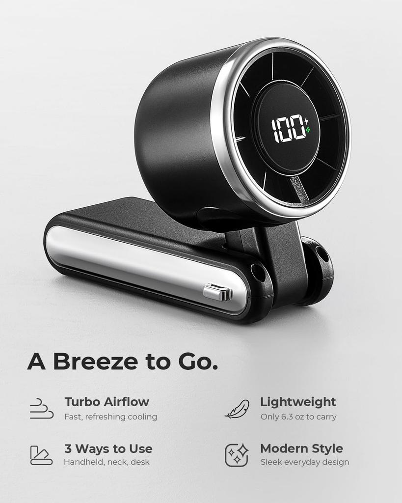 Foldable Handheld Mini Fan, Type C Rechargeable Portable Electric Fan, 5 Speed Wind Adjustable Digital Display Cooling Fan with Lanyard, Dual Use