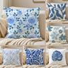 Elegant Botanical Beautiful Art Blue Floral Cushion Cover Pillowcase Anti-Dustmite Invisible Zipper Short Plush Sofa Cushion