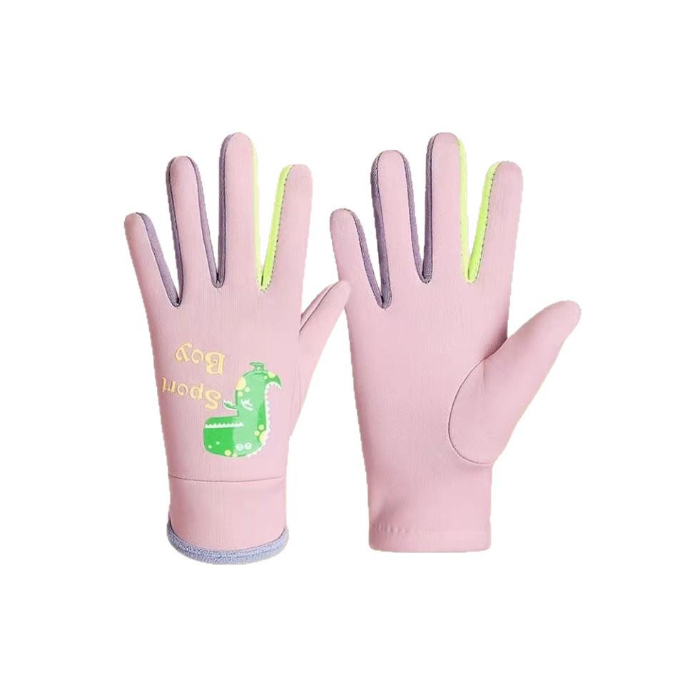 Children's Luminous Dinosaur Winter Gloves - Windproof, Waterproof, Plus Velvet for Outdoor Cycling