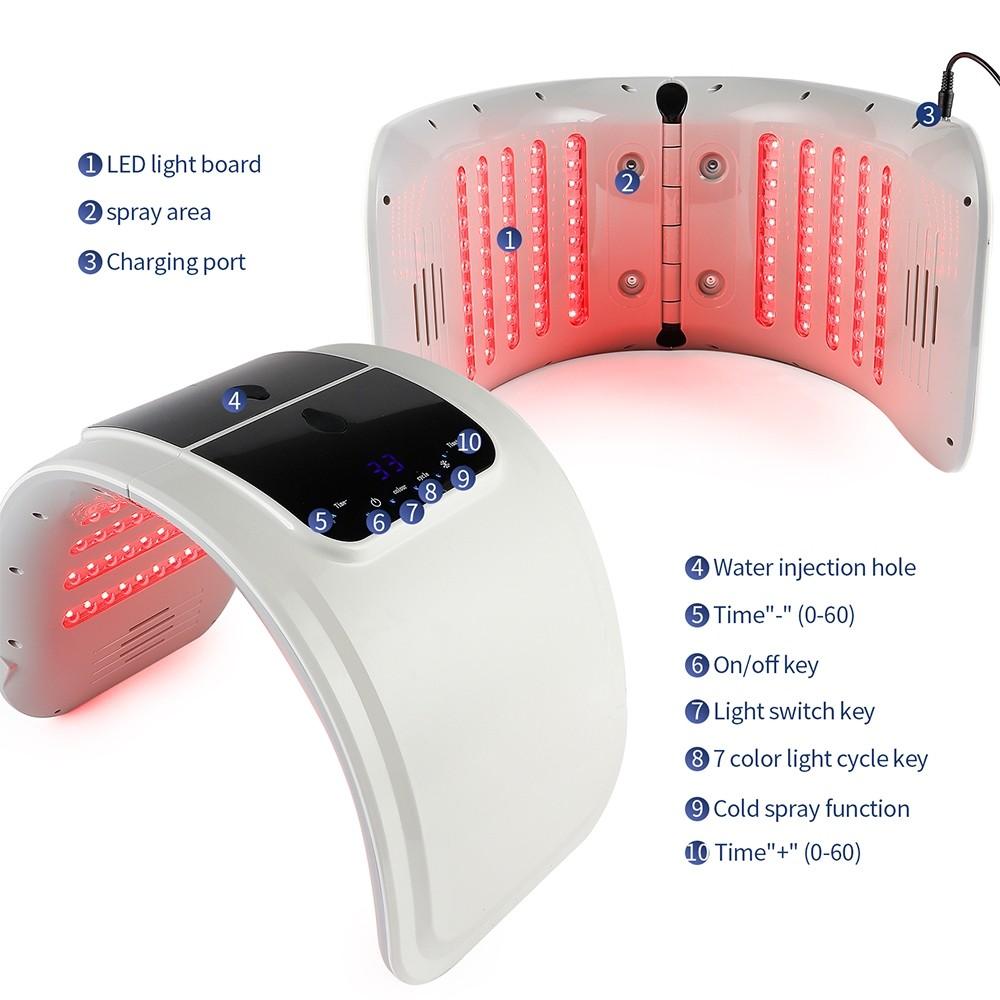 Foldable LED Photon Machine 7 Colors LED Facial Mask Light Beauty Machine Nano Spray Facial Skin Care Machine