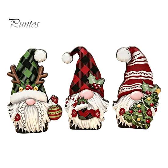 Christmas Gingerbread Man Ornaments Cartoon Wooden Ornament, Double-sided Printed Desktop Tabletop Figurines, Decorative Signs Craft for Home