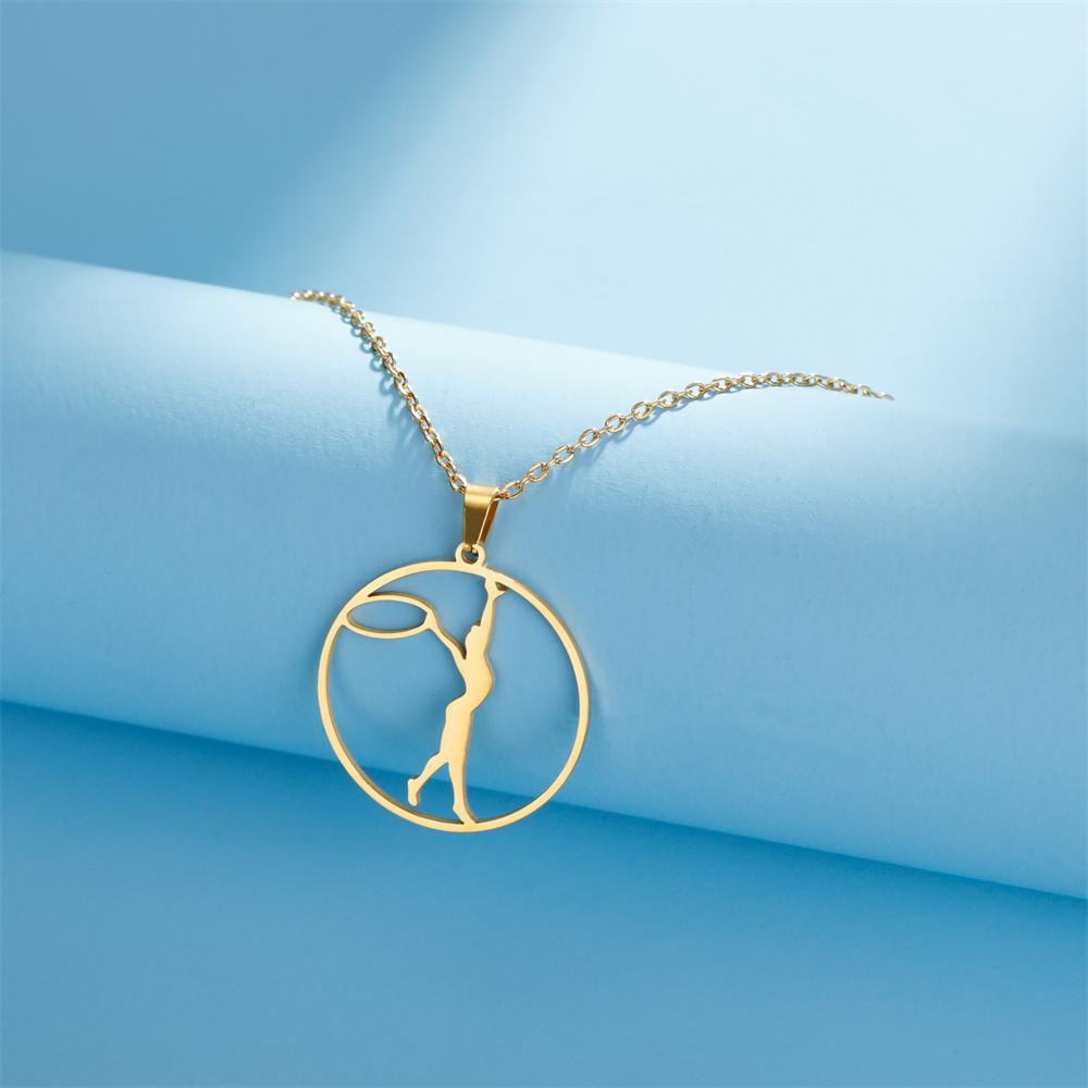 Dancer Rhythmic Gymnastics Round Pendant Necklaces for Women Girls Stainless Steel Gymnast Yoga Necklace Sport Jewelry