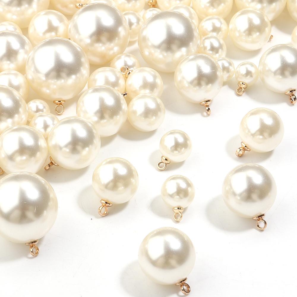 10-20 pcs/lot 6-20mm Round ABS Imitation Pearl Beads Pendant Beige White Charms For Jewelry Making DIY Fashion Necklace Earrings