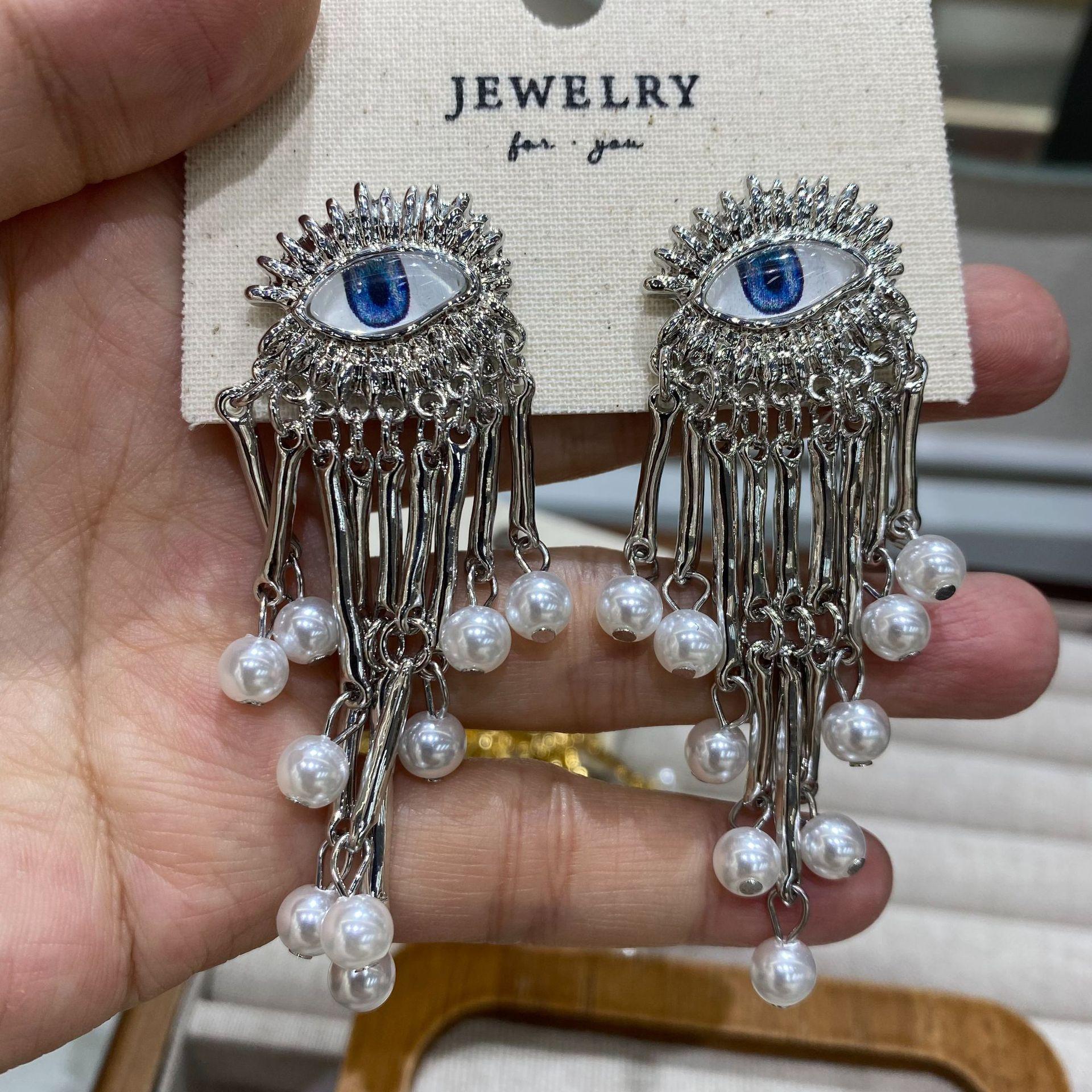 

Personalized Design Devil S Eye Fringed Sunglasses Same Earrings Accessories Women S Retro Premium Stud Earrings