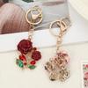 Bling Rose Keychain for Women Rhinestone Flower Keyring Accessory Sparkling Bag Charm for Purse