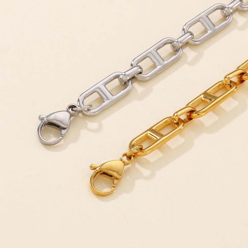 Trendy Stainless Steel Figaro Chain Bracelet & Necklace Set - Simple, Versatile Jewelry Accessory