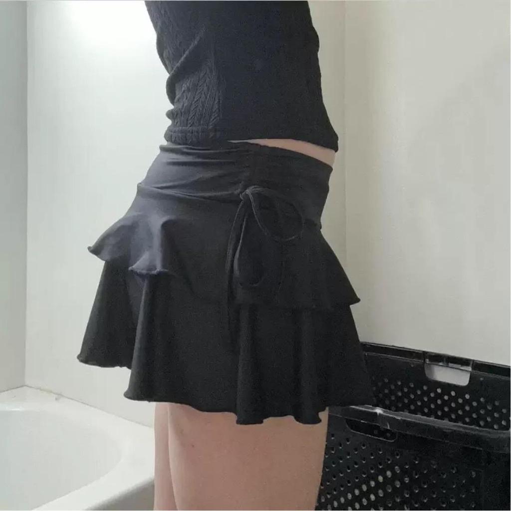 Cross-border Retro Style Irregular Ruched Lace-up Low Waist Skirt