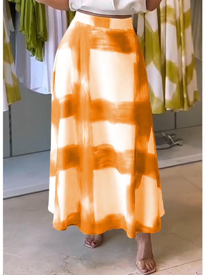 Элегантная европейская женская клетчатая длинная юбка А-силуэта 2025 L оранжевый