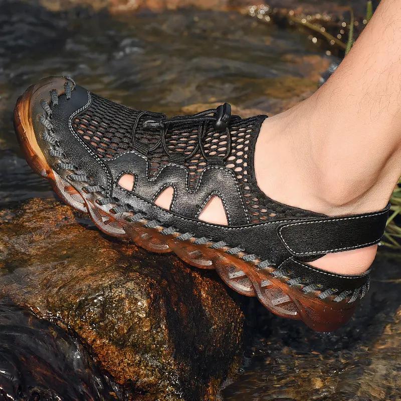 Summer Men's Sandals Handmade Mesh Breathable Casual Shoes