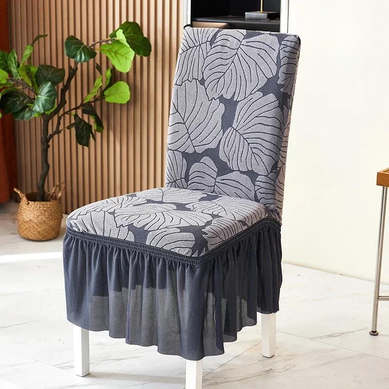 1/2/4/6 stuks Bladeren Jacquard Eetkamerstoelhoes met Rok Stretch Stoelhoezen voor Bruiloft Banket Feest Huis Stoelhoes 2pcs
