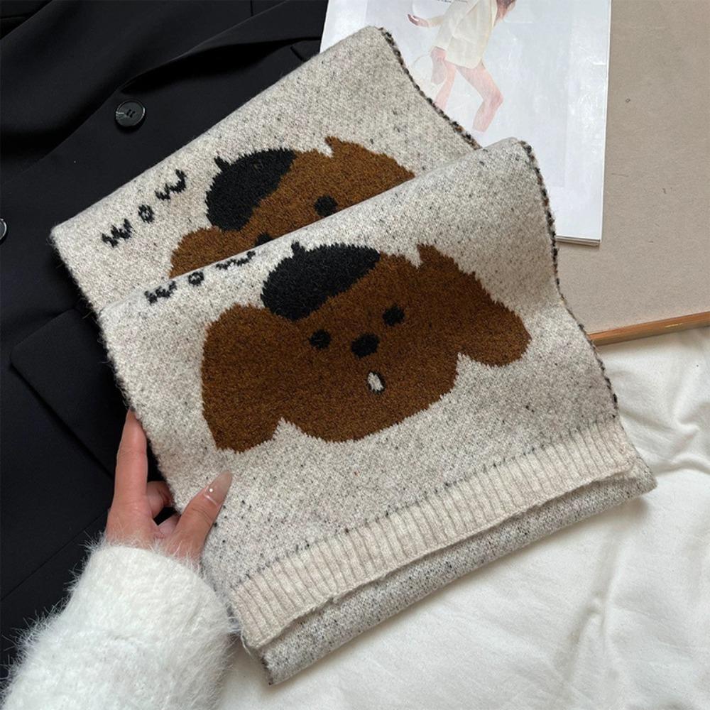

Cute Cartoon Dog Knit Scarf Anti-Cold Korean version Women s Scarf Thick Winter Scarf Autumn And Winter бежевий