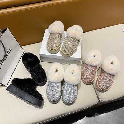 Fashion Ladies Thick Bottom Snow Boots Winter Warm Glitter Upgraded Version Winter Fashion Sequin Design Rubber Material Comfortable