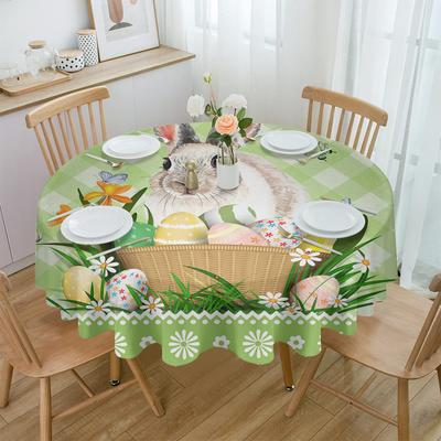 Easter Bunny Egg Plaid Round Tablecloth Waterproof Dining Table Cover For Wedding Party Festival Decor