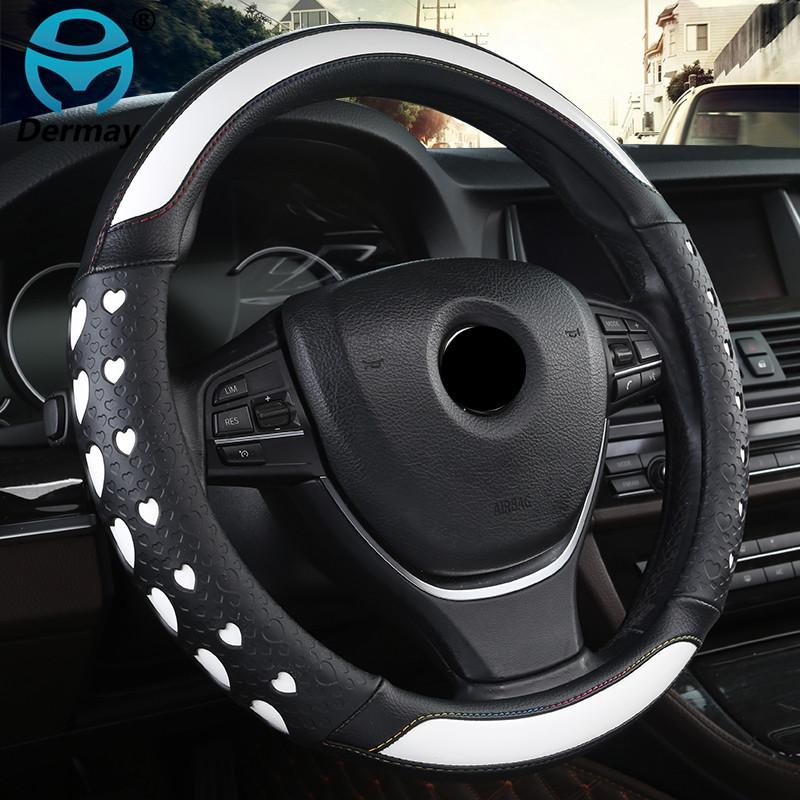 DERMAY 5colors Auto Steering Wheel Cover with "LOVE" pattern Waterproof Synthetic Leather & Non-slip Silica gel Girl