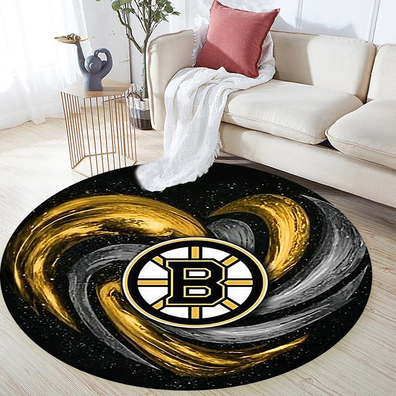 Boston Bruins Round Area Rug,Carpet Rug for Living Room Bedroom Sofa Playroom Decor,Non-slip Floor Mat