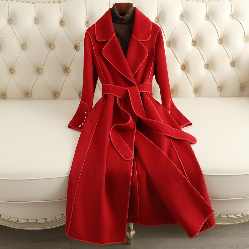 Double-sided cashmere coat women's long over-knee slim-fitting and thin autumn and winter new temperament mother woolen coat