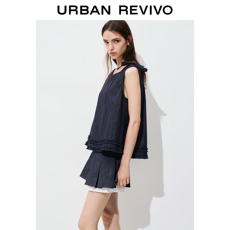 UR Women's Ruffle Trim Sleeveless Denim Shirt
