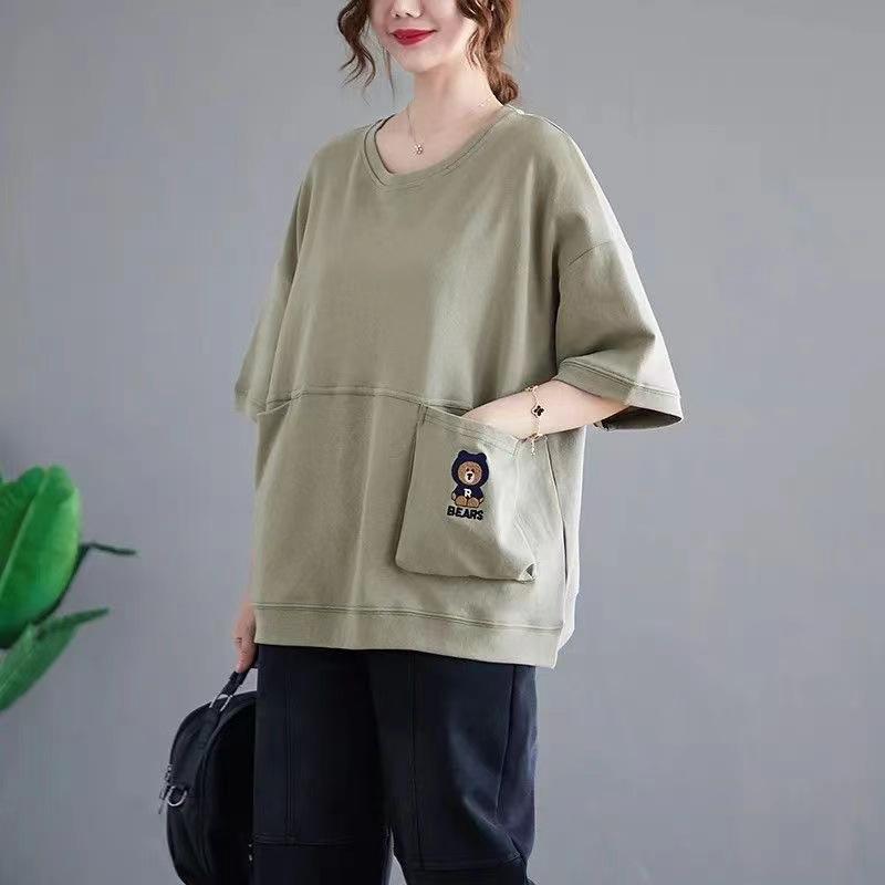 Women's Plus Size Loose Pullover Short Sleeve Top Breathable Casual Round Neck Short Sleeve