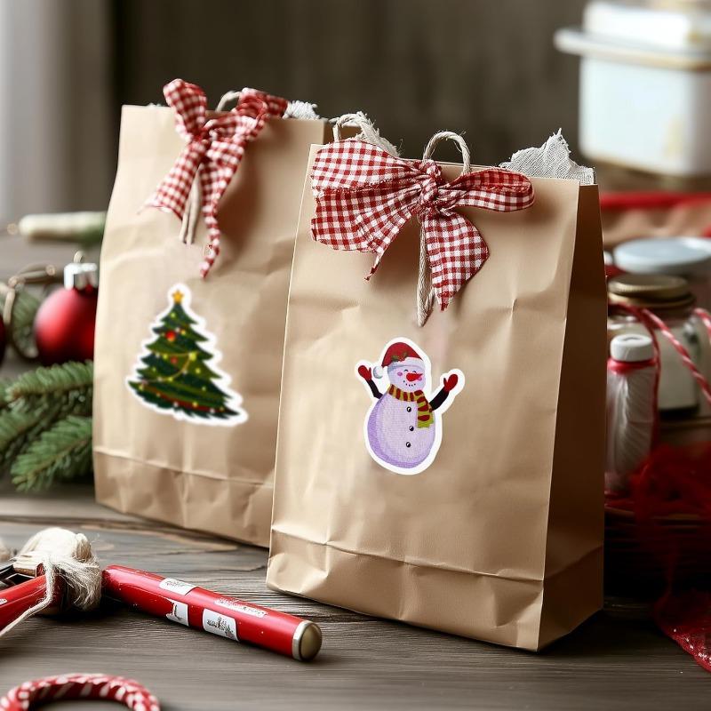 500 PCS Christmas Snowman Stickers - Glossy, Animal Print, Self-Adhesive Paper Seals, Single Use, Irregular Shape, Vivid Colors, Perfect for Gifts