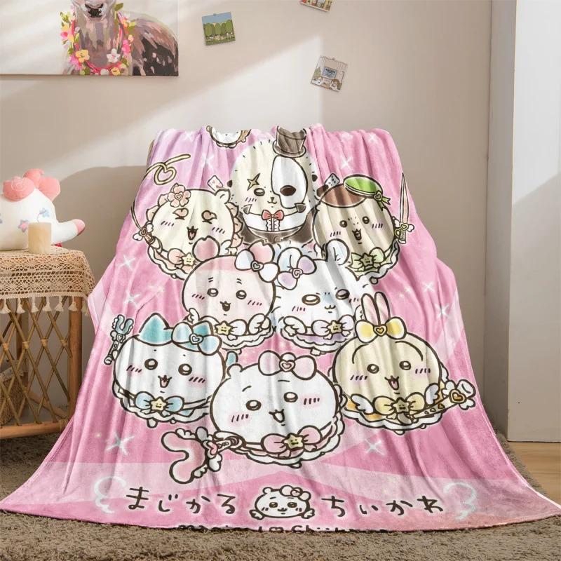 Chiikawa Printed Blanket Soft Fluffy Flannel Throw Blanket Home Leisure Warm Blanket for Sofa Office Camping Travel Child Gift