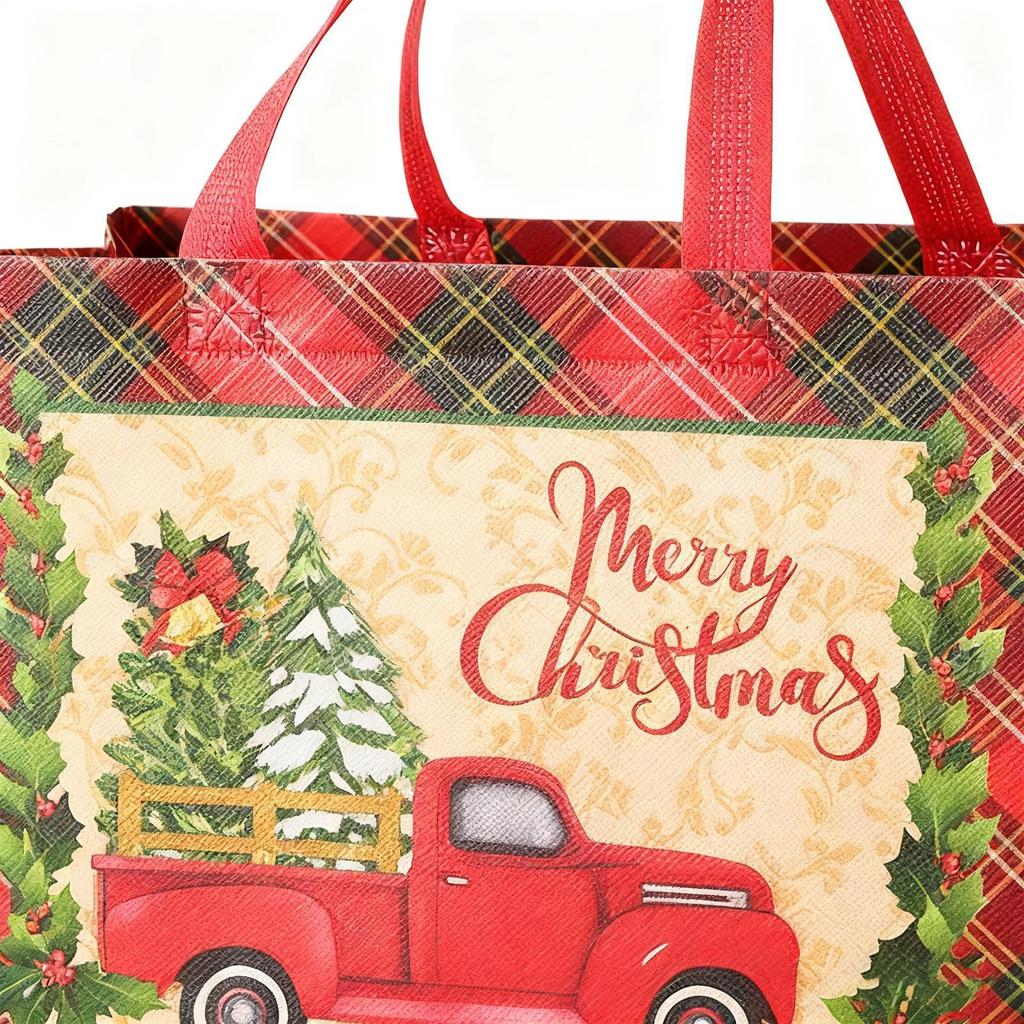 Reusable Christmas Bags 12 Pieces Non Woven Festive Wrapping Sacks Christmas Treat Bags With Handles For Party Favors Treat