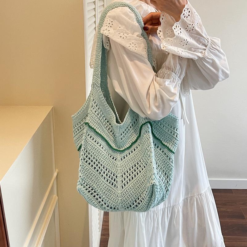 Exquisite Fashion Hand-knitted Hollow Women's Tote Bag New Casual Versatile Shoulder Bag Shopping Bag