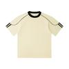 Unisex Color-Block Braided Cord Pull Tab Drop-Shoulder T-Shirt with Round Neck