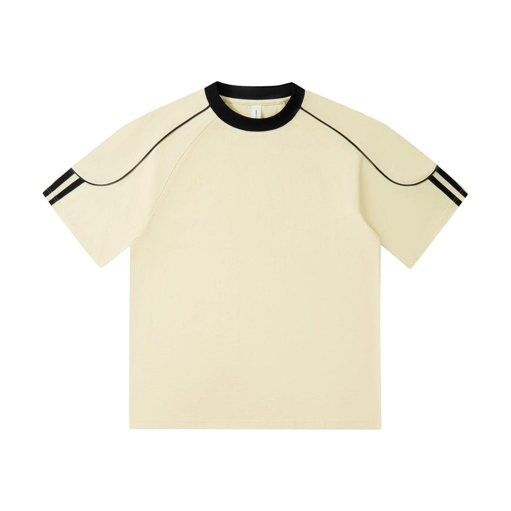 Unisex Color-Block Braided Cord Pull Tab Drop-Shoulder T-Shirt with Round Neck
