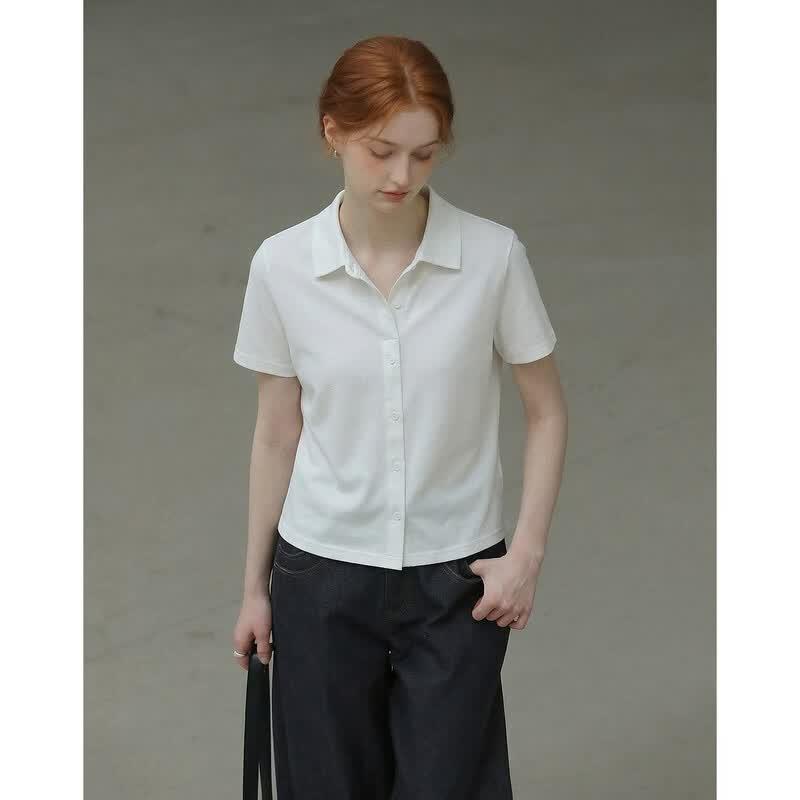 Demana Women s Cotton Blend Doll Collar Short Sleeve T-Shirt S