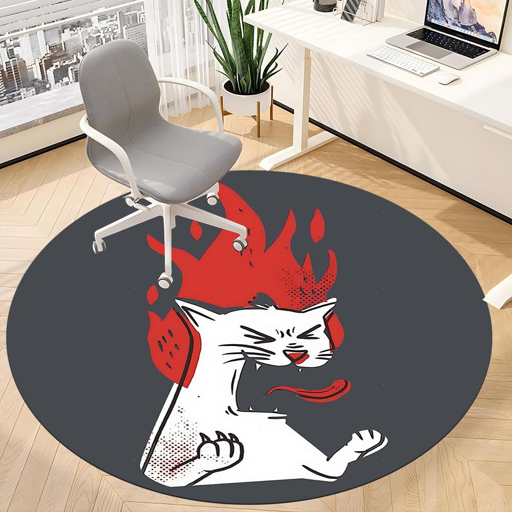 1pc Flaming Cat Office Round Area Rug, Under Office Chairs Bedroom Living Room Home Decor, Room Deco, Available In Various Sizes 189