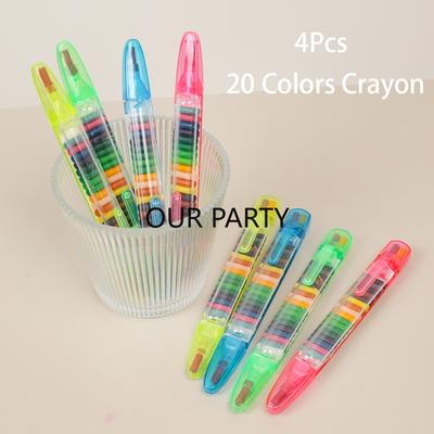 4Pcs Rainbow 20 Colors Crayon Graffiti Wax Painting Pen for Kids Birthday Party Favors Kindergarten Rewards Gifts Pinata Fillers
