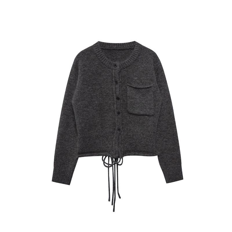 

Корейский стиль 2024 Зимний бандажный дизайн Вязаный кардиган свитер с карманами для женщин