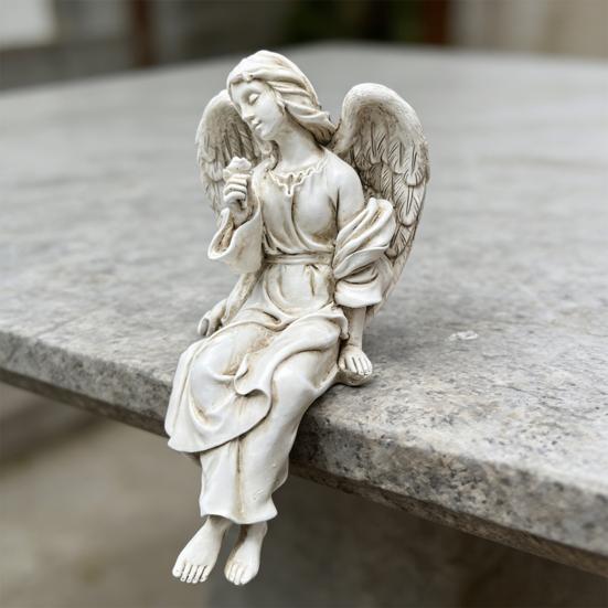 Yousheng Retro Winged Angel Statue, Resin Praying Angel Figurine, Elegant Sitting Angel Sculpture for Outdoor Indoor Garden