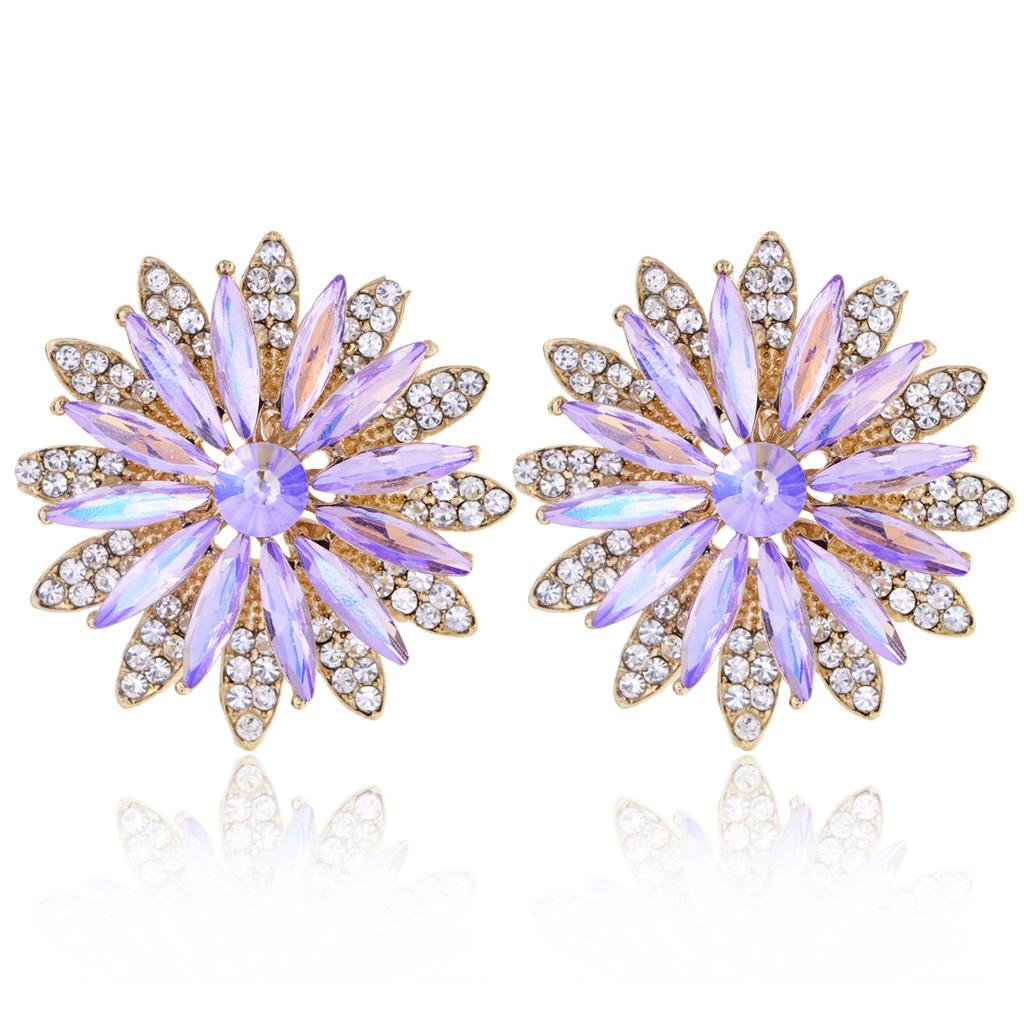 Luxury Rhinestone Flower Earrings Fashionable Exaggerated Studs Niche Design Elegant Party Jewelry For Women