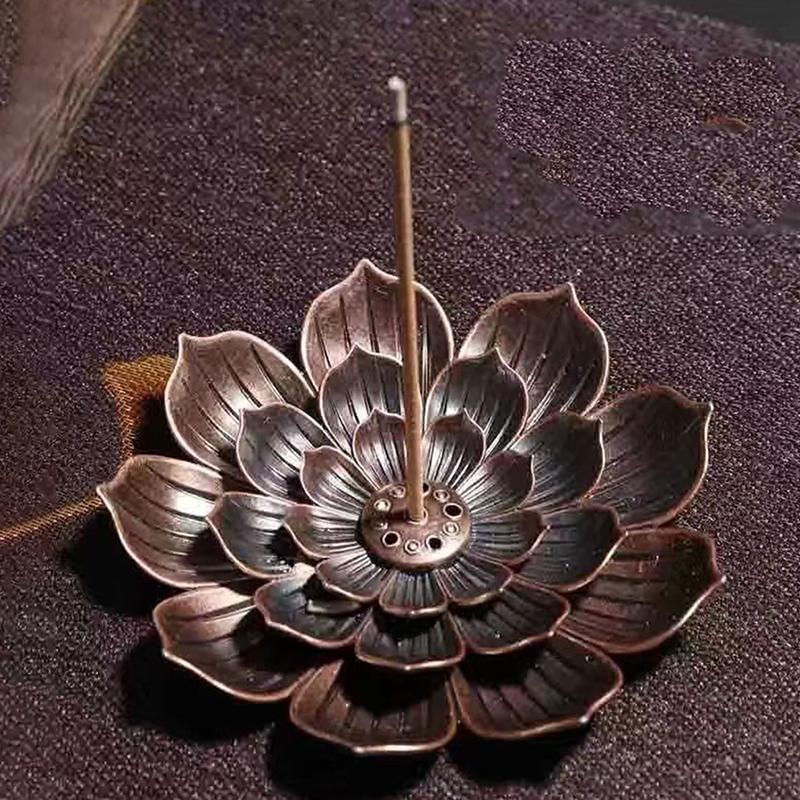 1Pcalloy Incense Burner Stick Holder Buddhism Lotus Line Incense Plate Sandalwood Coil Base Temples Yoga Studios Home Decoration