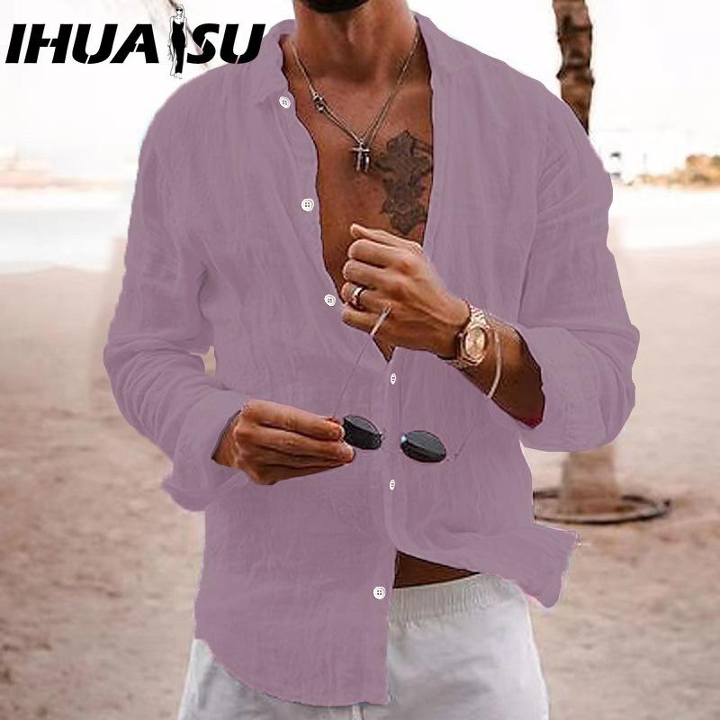 

IHUASU Футболка из хлопка с длинным рукавом, мужская модная свободная рубашка с принтом, сострадательная рубашка XXXXXL фиолетовый