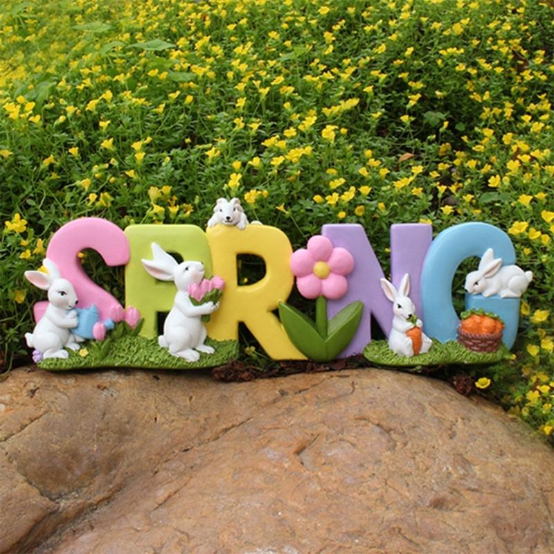 Easter Spring Rabbit Statue Table Decoration Tabletop Figurine for Home Party