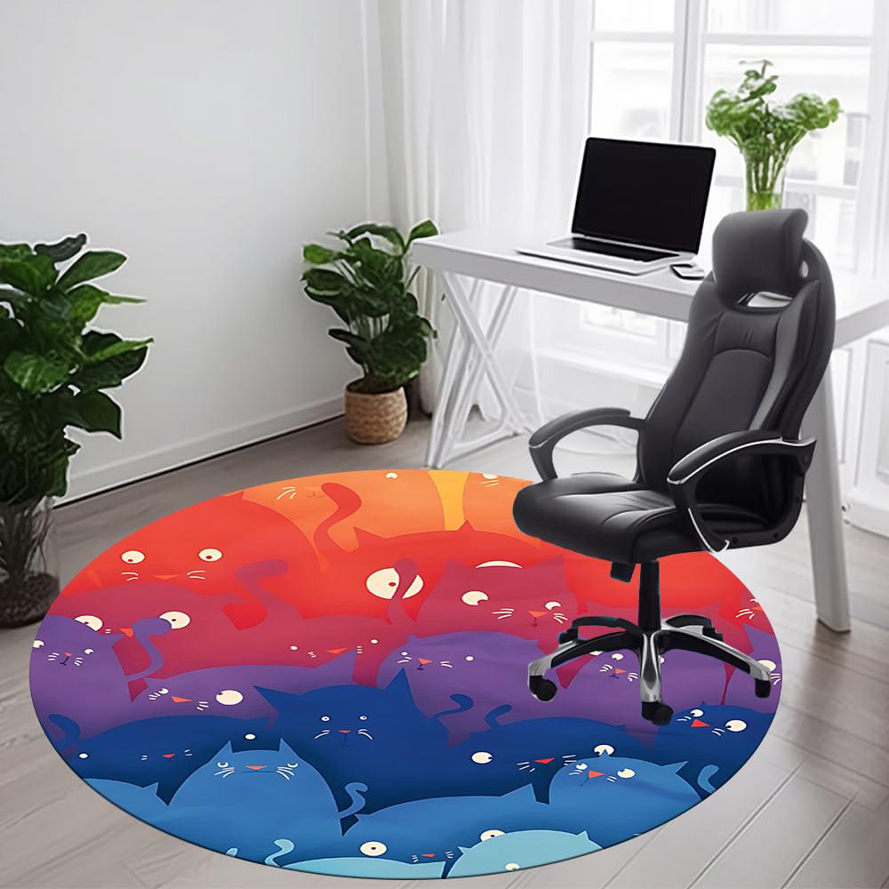 1PC Cats Night Colorful Office Round Area Rug, Mat Suitable For Office, Under Office Chairs Bedroom Living Room Home Decor, Room Deco