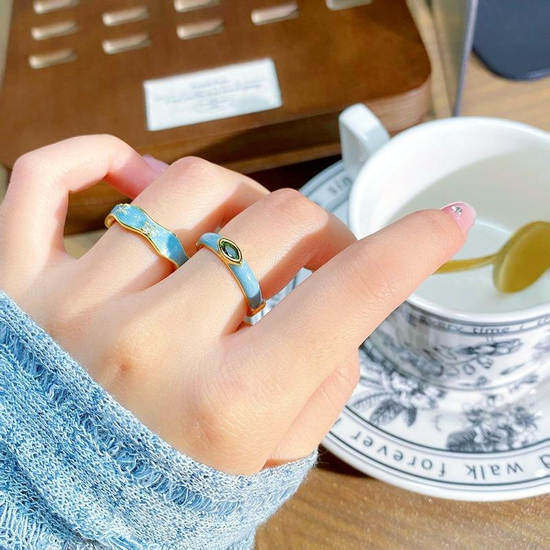 Macaron Color Color Color Enamel Zir*****Pen Ring Niche Stacking Wearing Temperament Light Luxury High-End Ring Women'S Model