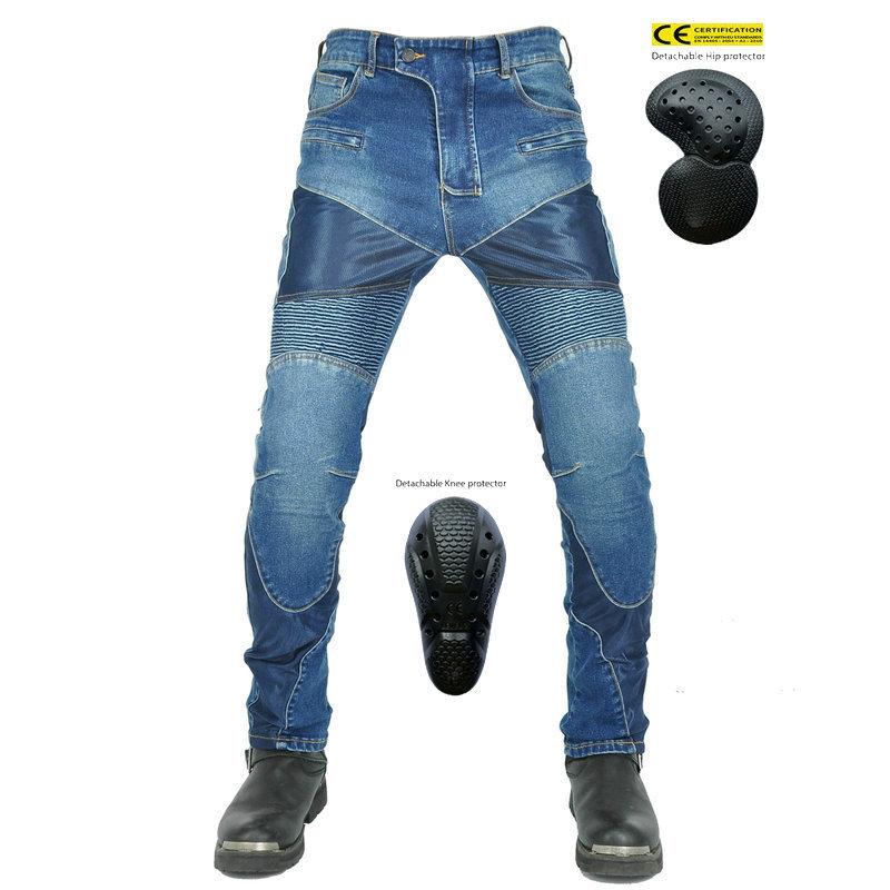 

New motorcycle jeans men s, retro summer mesh breathable locomotive riding pants, off-road anti-drop pants 4XL