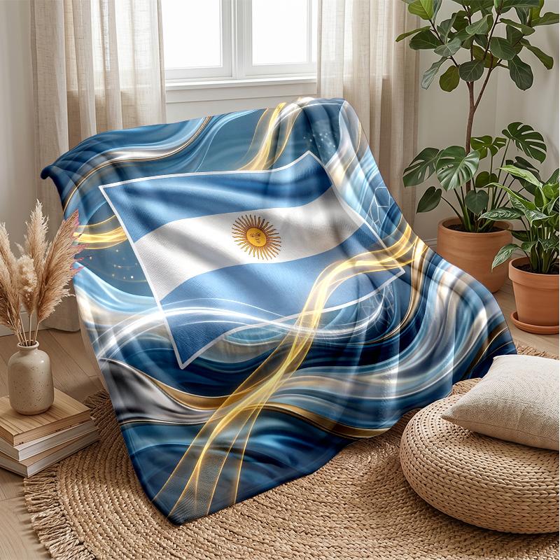 Argentina Football Printed Flannel Blanket Skin Friendly Warm Decorative Throw for Indoor Couch Bed Daily Use